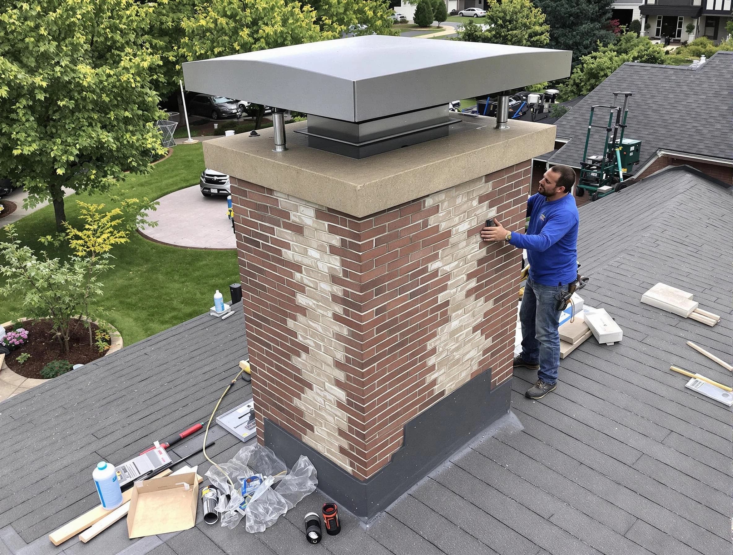 North Ogden Chimney Sweep team working on a custom chimney remodel in North Ogden, UT