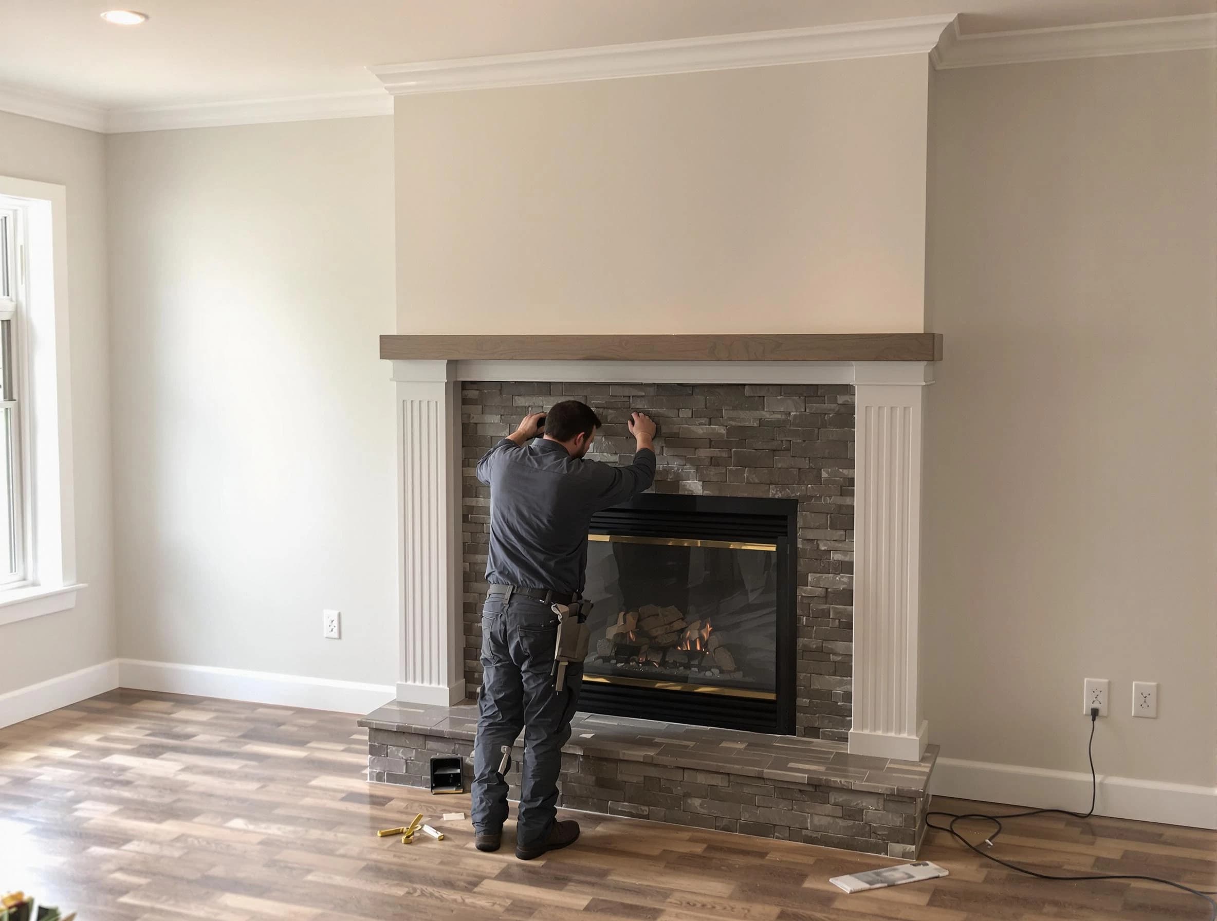 North Ogden Chimney Sweep finishing a custom fireplace install in North Ogden, UT