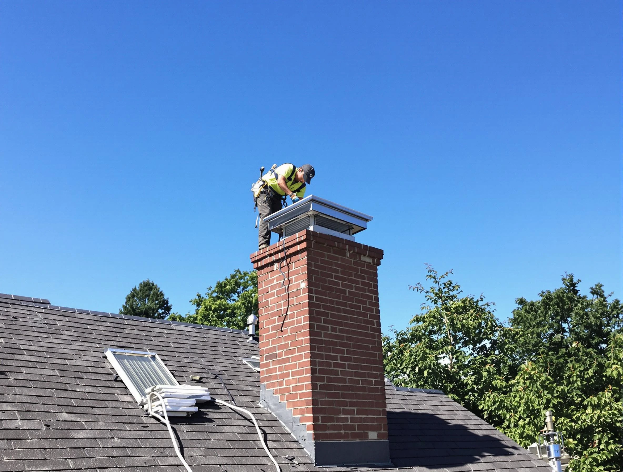 North Ogden Chimney Sweep technician measuring a chimney cap in North Ogden, UT